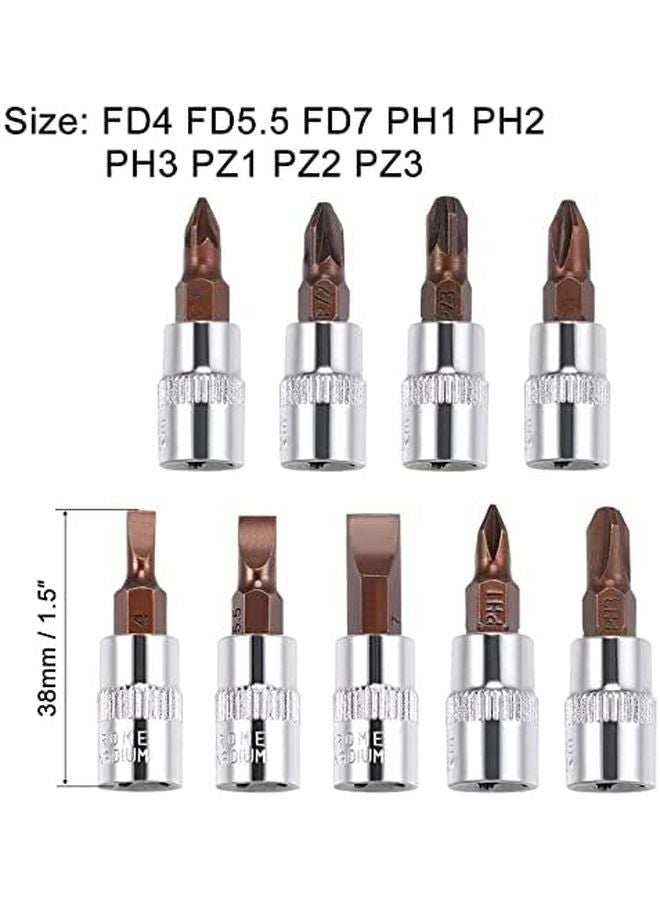 9 قطعة 1 4 بوصة مجموعة مقابس CR V بتات فولاذية S2 Pozidriv Slotted Phillips PH1 PH3 FD4 FD7 PZ1 PZ3 - Image 2